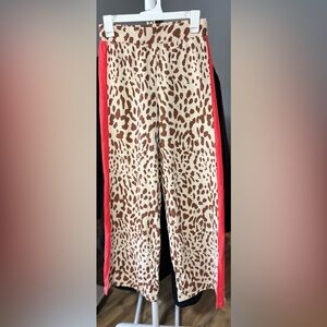 Grayson Threads Leopard Print Wide Leg Pants with Red Accents